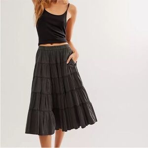 Free People NWOT Full Swing Tiered Cotton Blend Midi Skirt